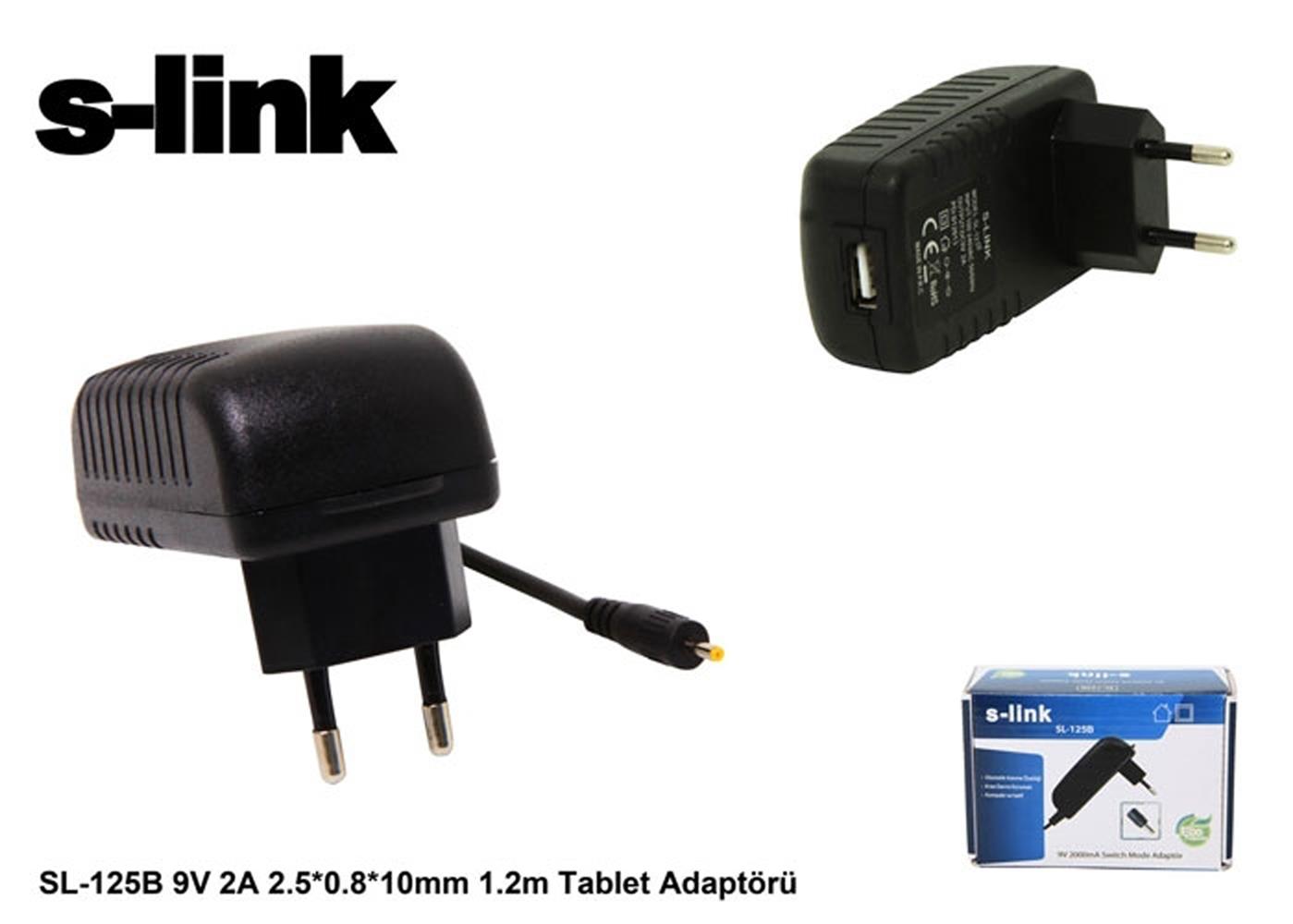 46791 S-link SL-125B 9v 2a 2.5-0.8-10mm 1.2 Tablet Adaptörü - Görsel 1