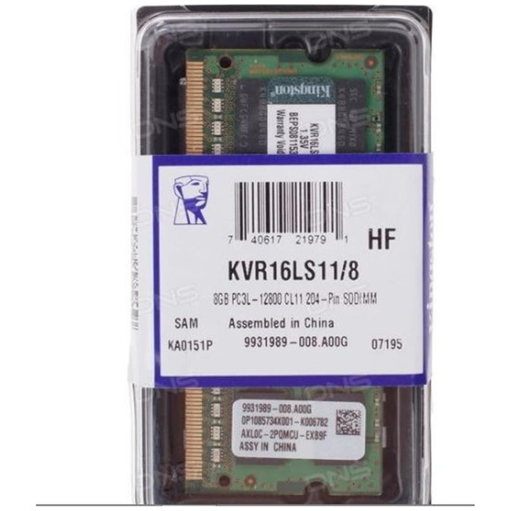 49022 Kıngston 8Gb Ddr3L 1600Mhz Cl11 1.35V Kvr16Ls11-8WP (Pc3-12800) Notebook Ram - Görsel 1