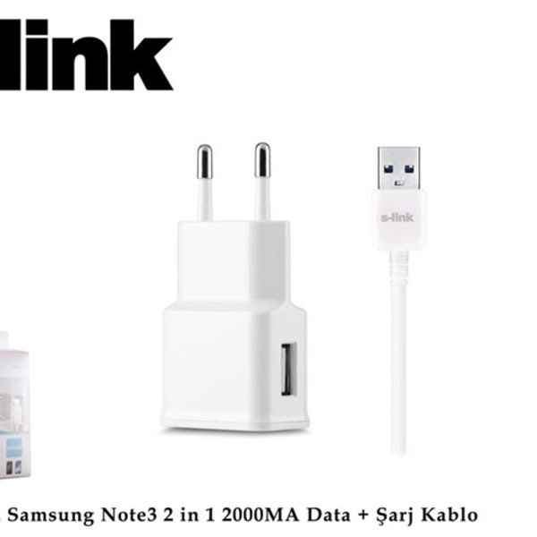 S-link SMG-492 2000mah Note 3 Şarj Kablo Priz Data Şarj Kablosu