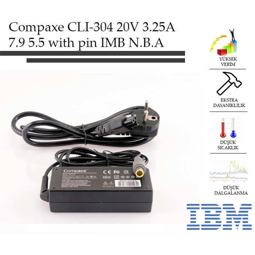 66254 Compaxe CLI-304 Ibm- 20v-3.25a 7.9-5.5-With Pin Notebook Adaptör - Görsel 1