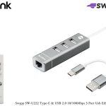 S-link Swapp SW-U222 Type-c Usb 2.0 10-100mbps 3 Port Usb Ethernet Adaptör