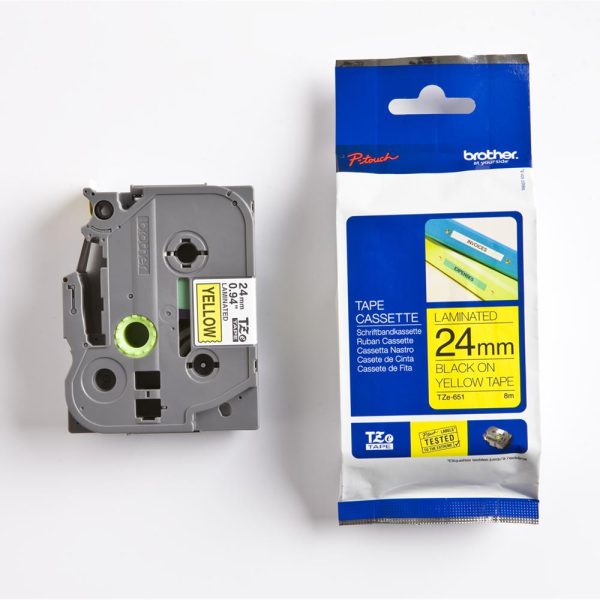 Brother TZE-651 24 mm Sarı Üzeri Siyah Laminasyonlu Etiket