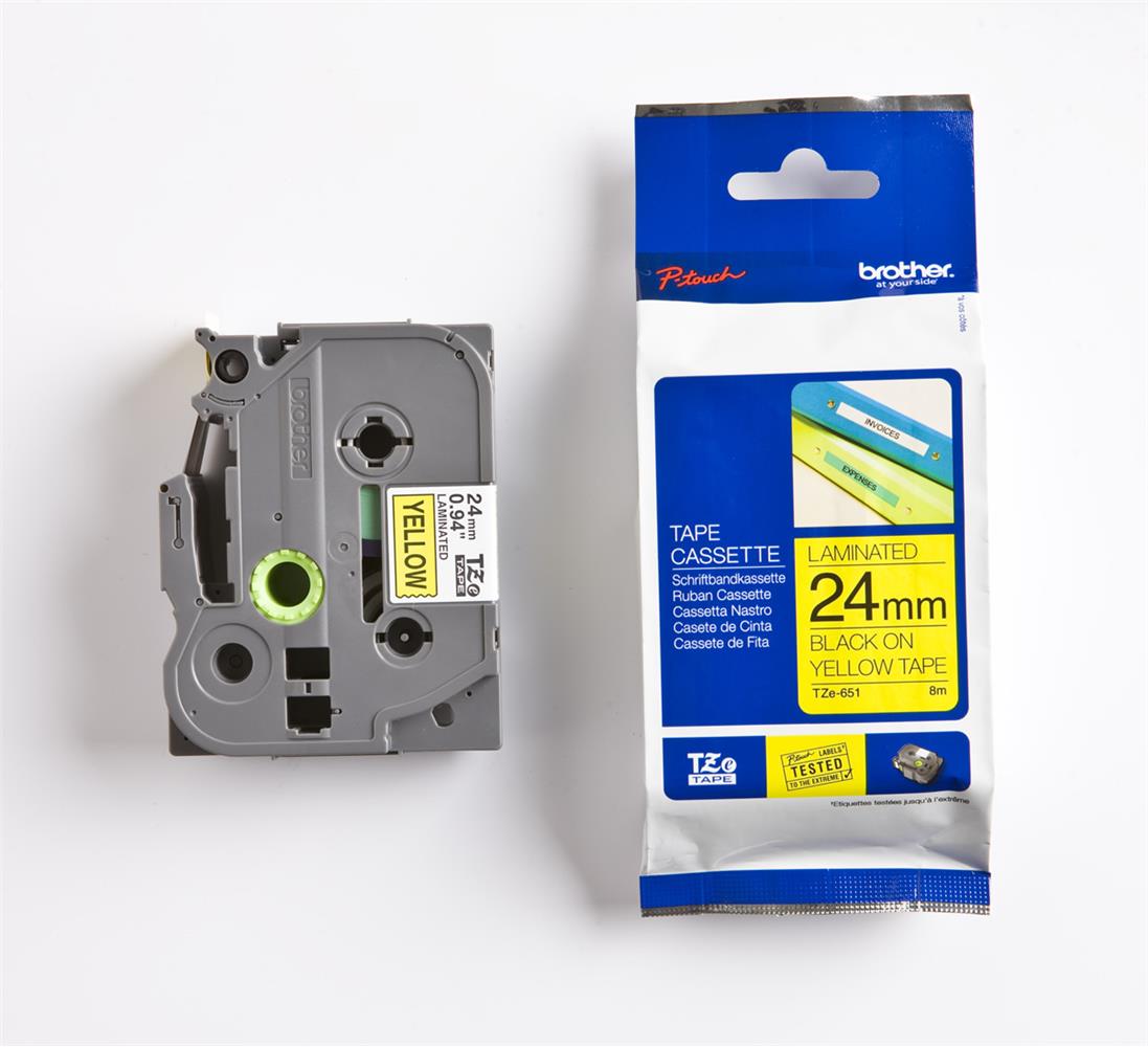 83106 Brother TZE-651 24 mm Sarı Üzeri Siyah Laminasyonlu Etiket - Görsel 1