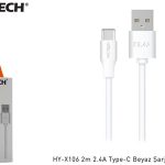 Hytech HY-X106 2m 2.4A Type-C Beyaz Şarj Kablosu