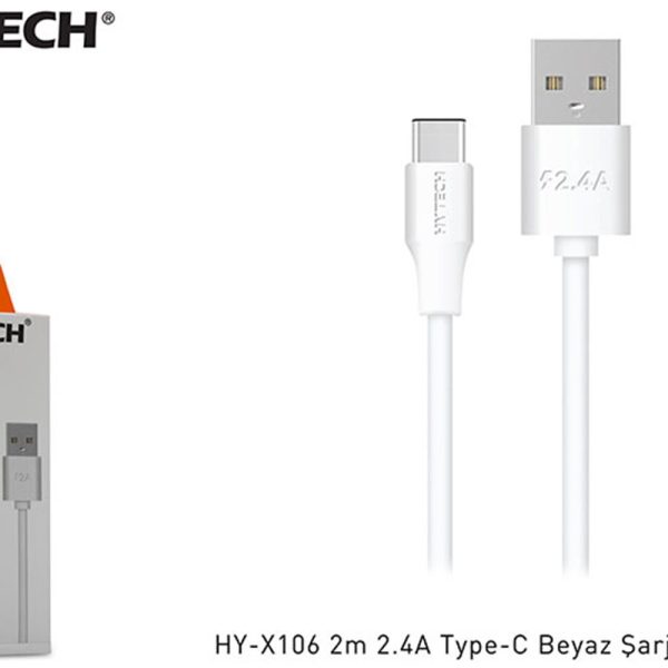 Hytech HY-X106 2m 2.4A Type-C Beyaz Şarj Kablosu