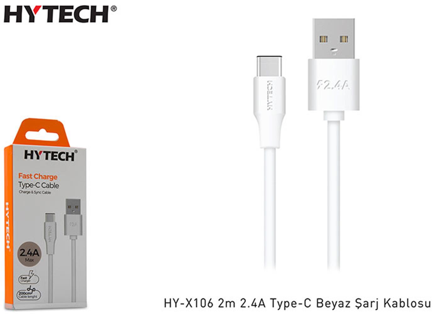 86011 Hytech HY-X106 2m 2.4A Type-C Beyaz Şarj Kablosu - Görsel 1