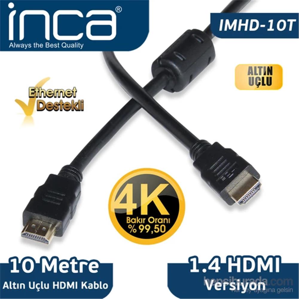 90614 Inca IMHD-10T 10mt Örgülü 4K 1,4 V 3D Altın Uçlu HDMI Kablo 2160P Görüntü Kalitesi Parazit Korumas - Görsel 1