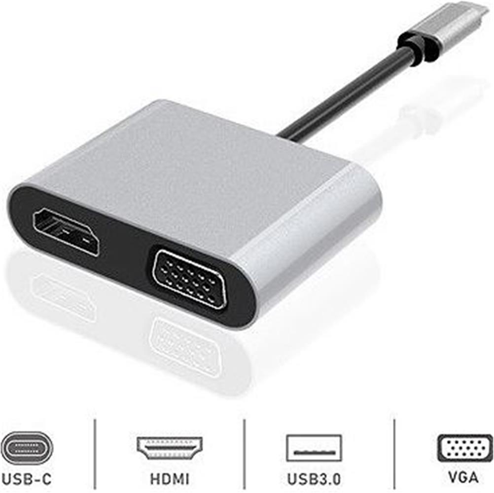 94896 Dexim Dhu0004 Premium 4 in 1 USB-Typ-c HDMI VGA Hub for iPad Pro, Macbook, PC, Laptop - Görsel 1