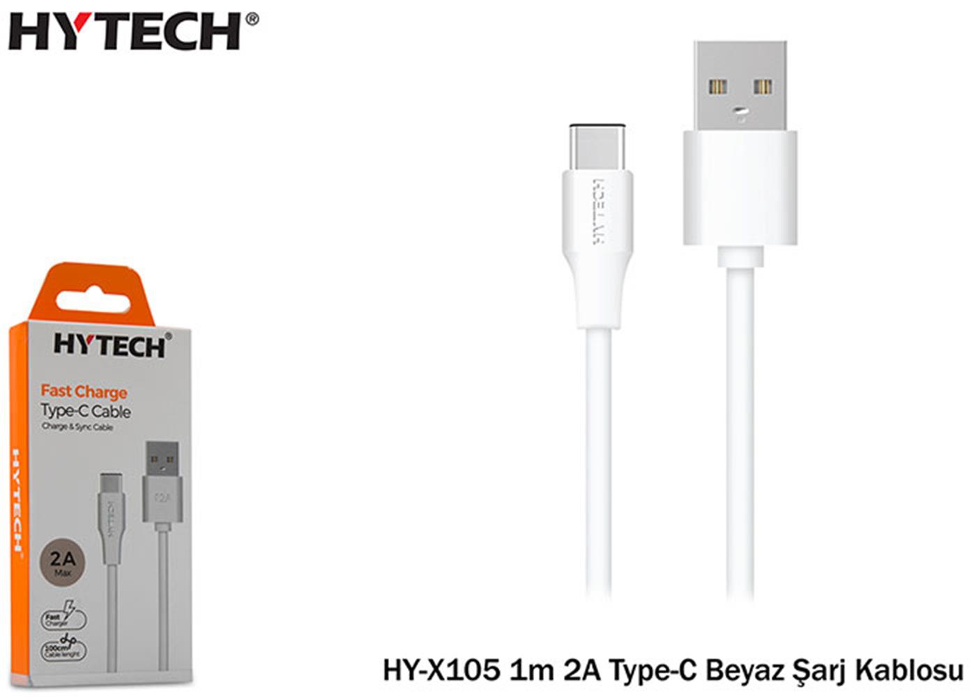 96506 Hytech HY-X105 1m 2A Type-C Beyaz Şarj Kablosu - Görsel 1