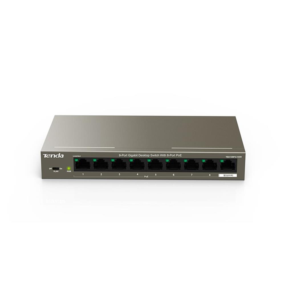 96731 Tenda TEG1109P 9 Port 8 Port Poe+ 10-100-1000 Switch + 1 Port Uplink - Görsel 1