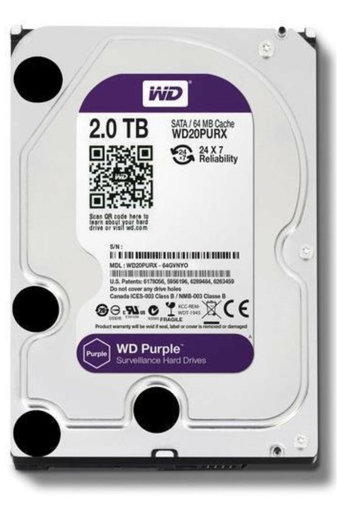 98164 Wd 2Tb Purple 3.5" 5400 Rpm Sata 3 Wd23purz Güvenlik Hdd 7-24 Harddisk - Görsel 1